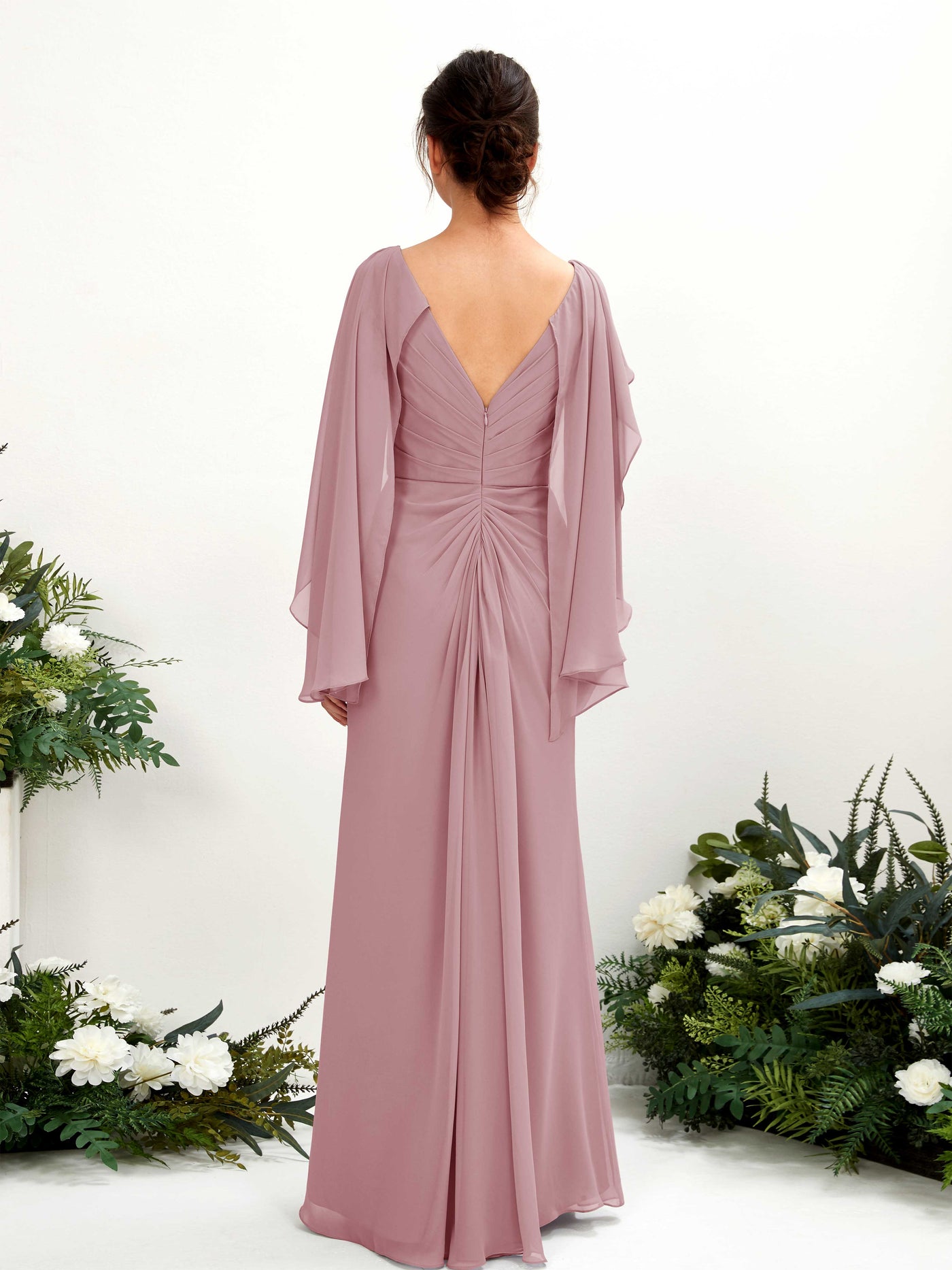 A-line V-neck Chiffon Bridesmaid Dress - Vintage Mauve (80220101)#color_vintage-mauve