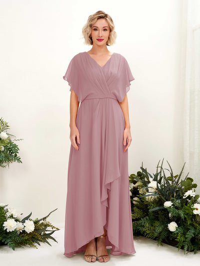 Carlyna Soleil A-Line Vintage Mauve Bridesmaid Dress Maxi Short Sleeve V-Neck Dress #color_vintage-mauve
