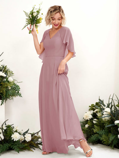 Carlyna Winnie A-Line Vintage Mauve Bridesmaid Dress Maxi Short Sleeve V-Neck Dress #color_vintage-mauve