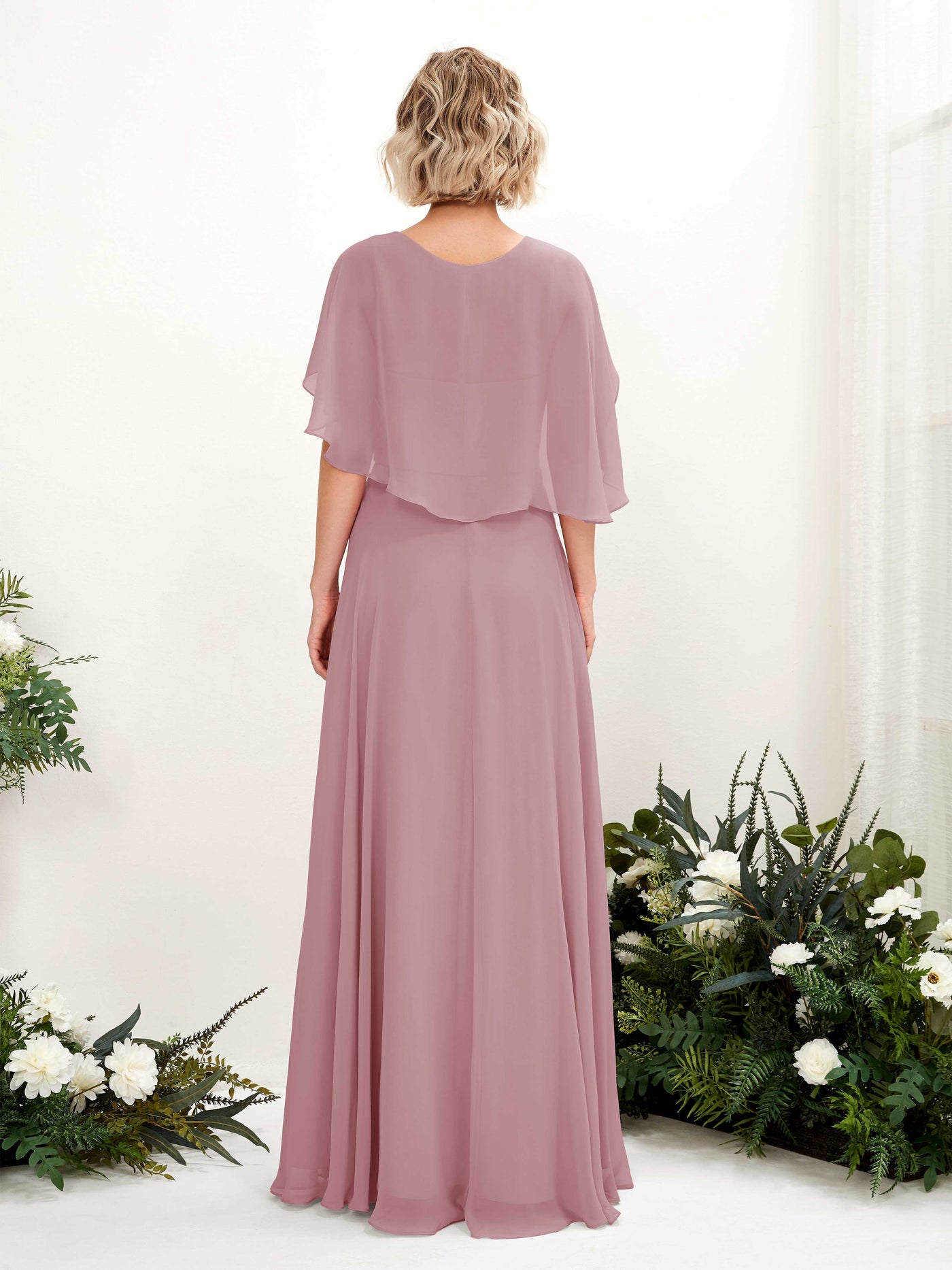 A-line V-neck Short Sleeves Chiffon Bridesmaid Dress - Vintage Mauve (81224401)#color_vintage-mauve