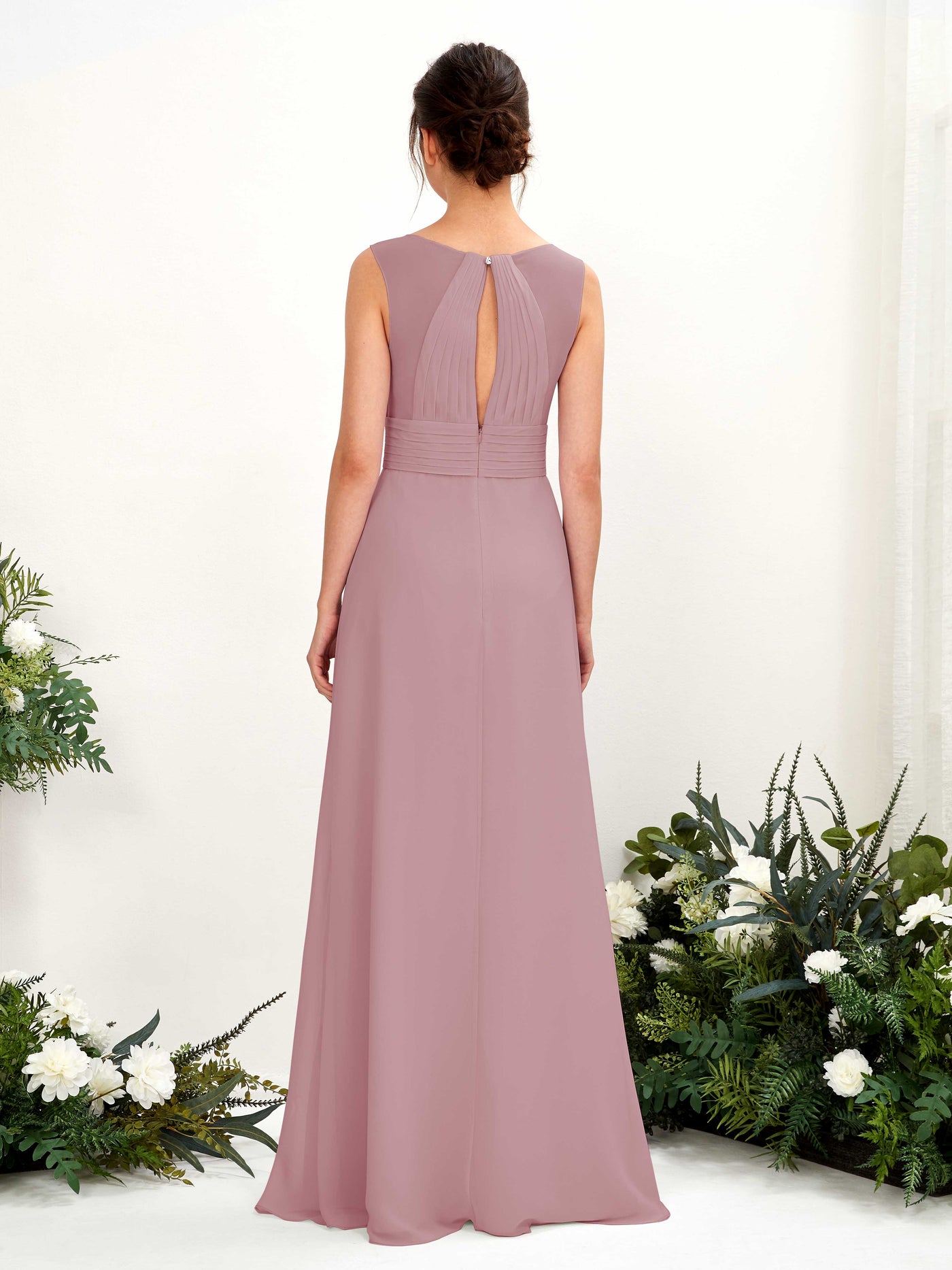 A-line V-neck Sleeveless Chiffon Bridesmaid Dress - Vintage Mauve (81220901)#color_vintage-mauve