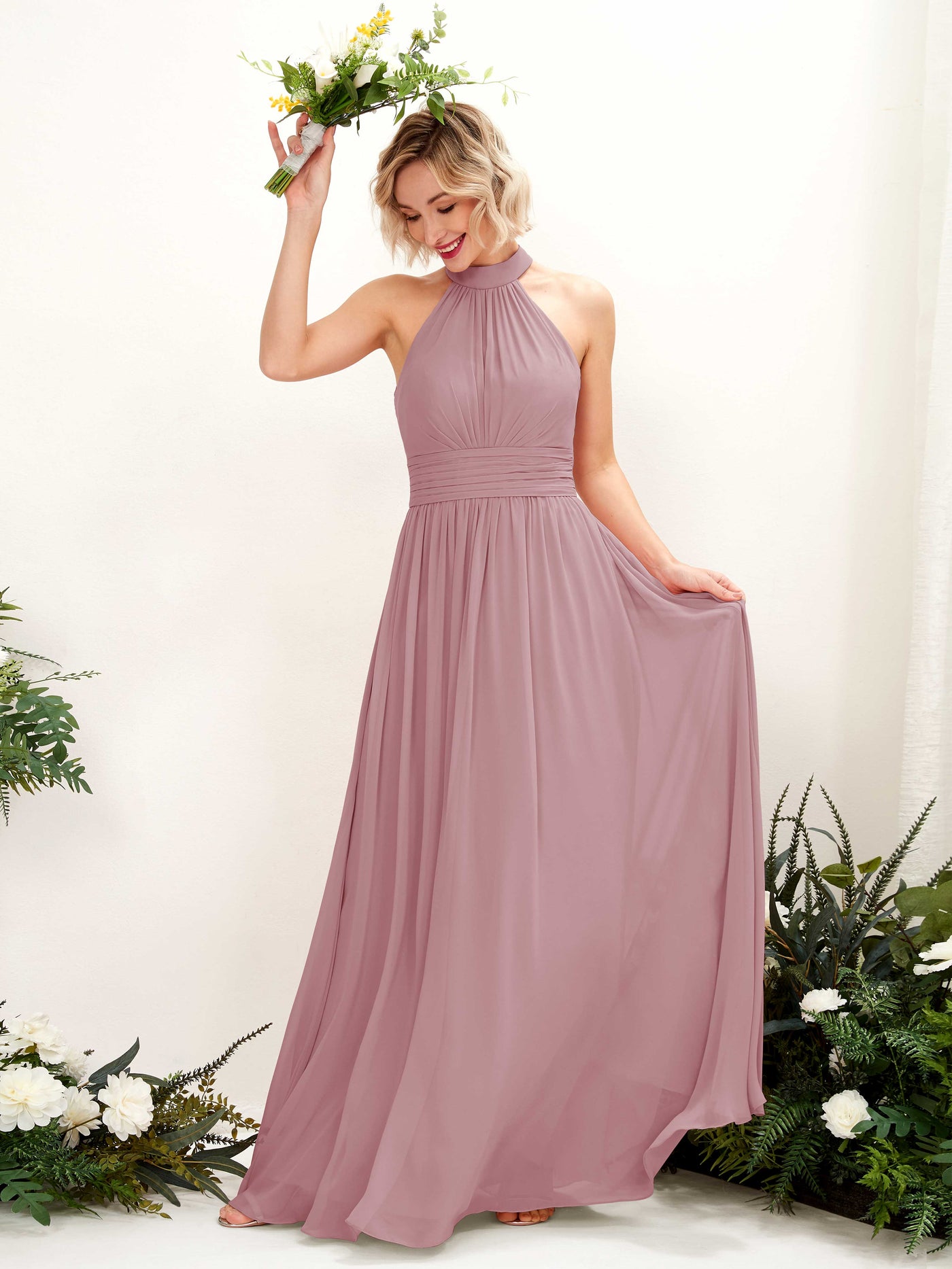 Ball Gown Halter Sleeveless Chiffon Bridesmaid Dress - Vintage Mauve (81225301)#color_vintage-mauve