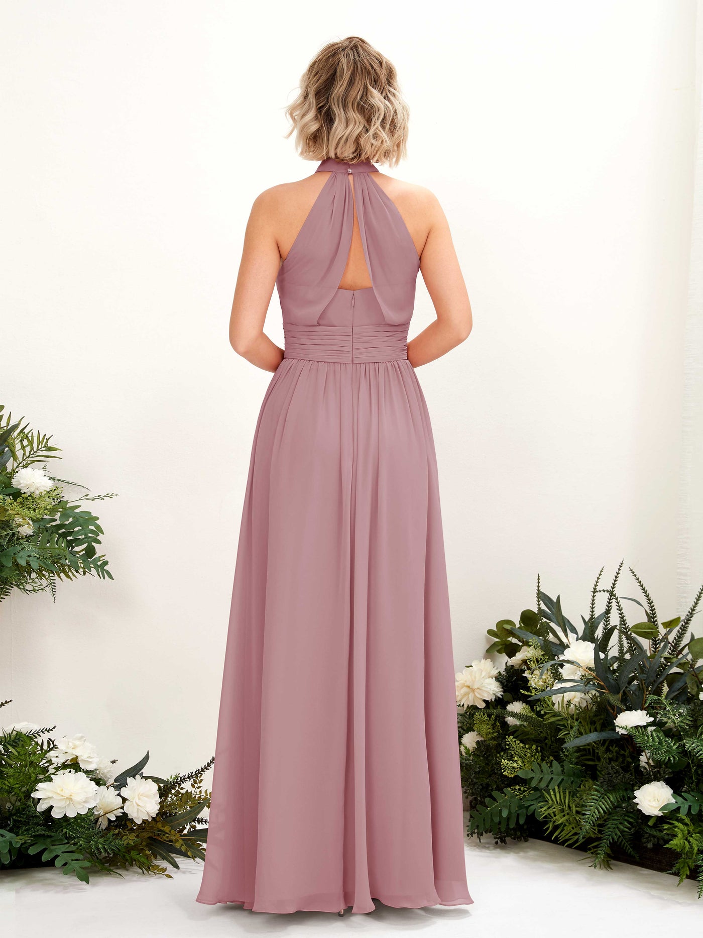 Ball Gown Halter Sleeveless Chiffon Bridesmaid Dress - Vintage Mauve (81225301)#color_vintage-mauve