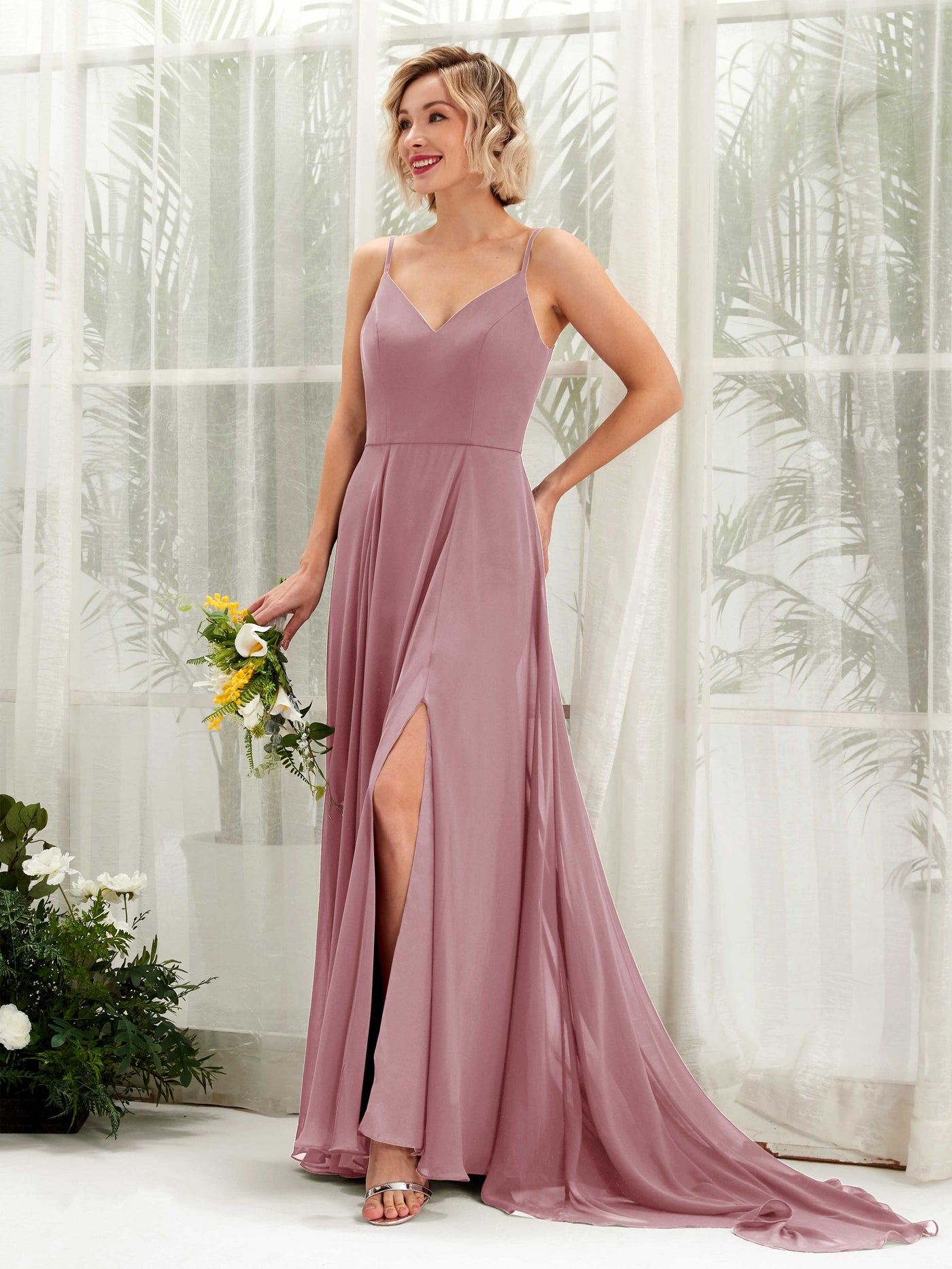 Ball Gown V-neck Sleeveless Bridesmaid Dress - Vintage Mauve (81224101)#color_vintage-mauve