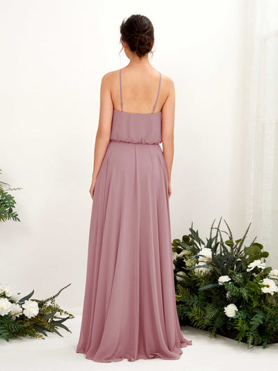 Carlyna Alva A-Line Vintage Mauve Bridesmaid Dress Maxi Sleeveless Halter Dress Back View #color_vintage-mauve