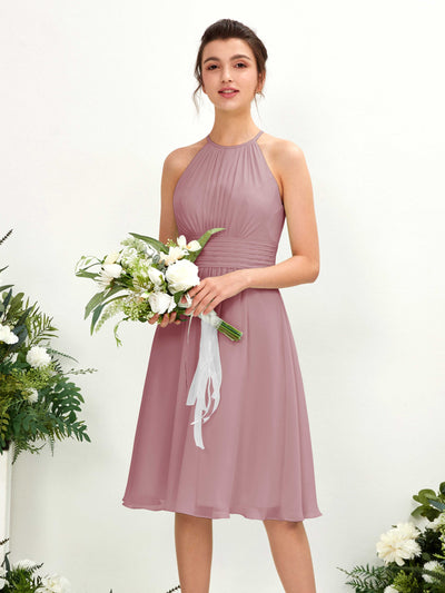 Carlyna Cathie A-Line Vintage Mauve Bridesmaid Dress Knee-Length Sleeveless Round Neck Dress Front View #color_vintage-mauve