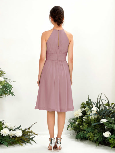 Carlyna Cathie A-Line Vintage Mauve Bridesmaid Dress Knee-Length Sleeveless Round Neck Dress Back View #color_vintage-mauve