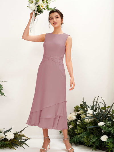 Carlyna Raina Mermaid Vintage Mauve Bridesmaid Dress Midi Sleeveless Round Neck Dress #color_vintage-mauve