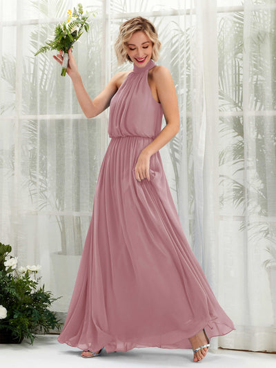 Carlyna Bess A-Line Vintage Mauve Bridesmaid Dress Maxi Sleeveless Halter Dress Front View #color_vintage-mauve
