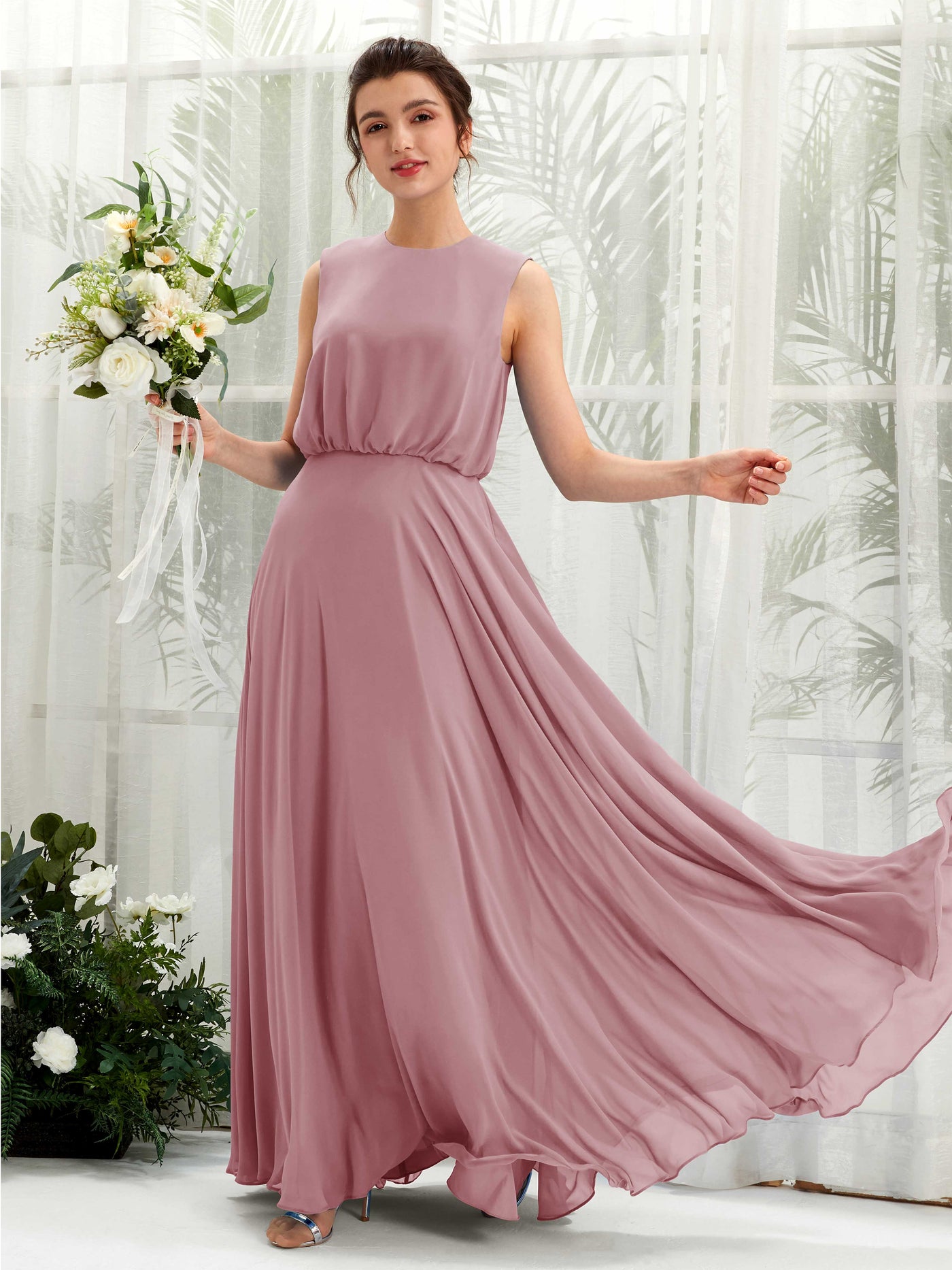 Round Sleeveless Chiffon Bridesmaid Dress - Vintage Mauve (81222801)#color_vintage-mauve