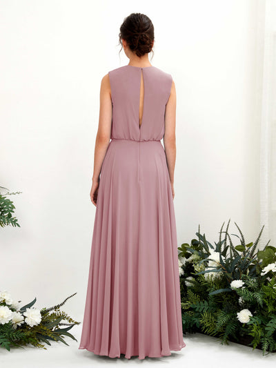 Carlyna Alma A-Line Vintage Mauve Bridesmaid Dress Maxi Sleeveless Round Neck Dress Back View #color_vintage-mauve