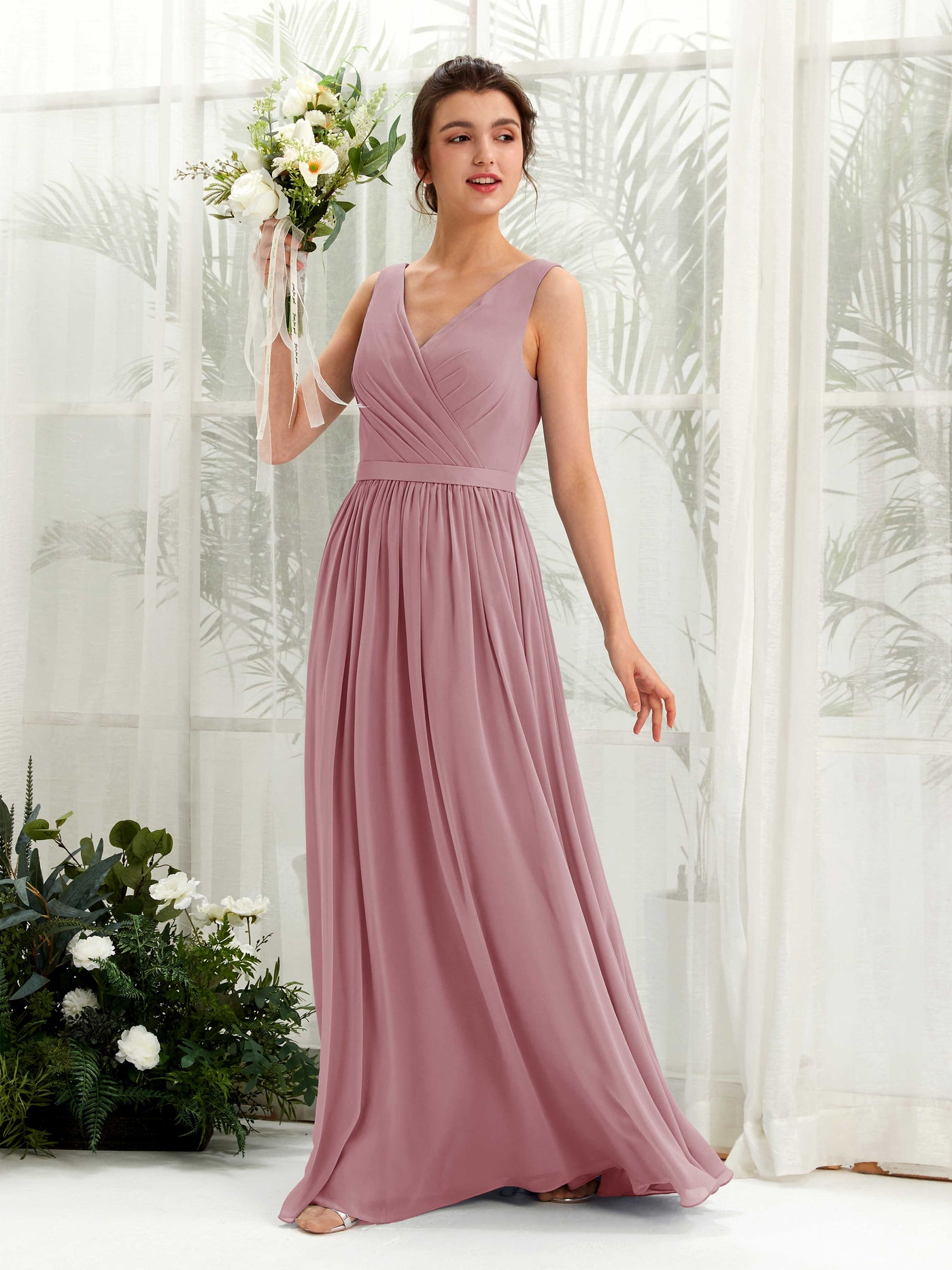 V-neck Sleeveless Chiffon Bridesmaid Dress - Vintage Mauve (81223601)#color_vintage-mauve