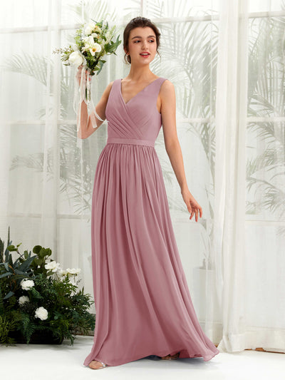 Carlyna Barbara A-Line Vintage Mauve Bridesmaid Dress Maxi Sleeveless V-Neck Dress Front View #color_vintage-mauve