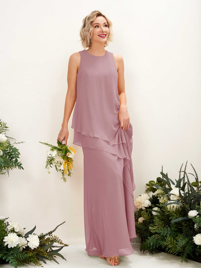 Carlyna Finna Sheath Vintage Mauve Bridesmaid Dress Maxi Sleeveless Round Neck Dress Front View #color_vintage-mauve
