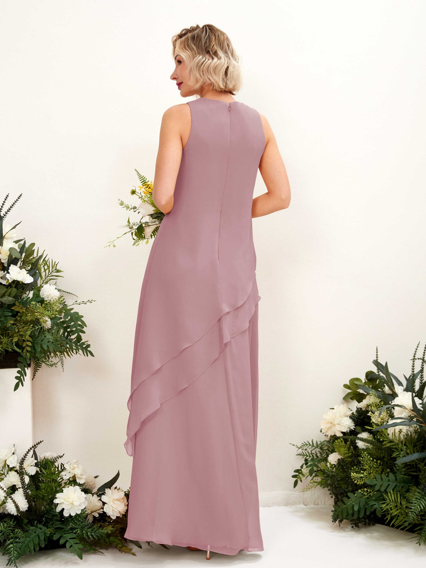 Round Sleeveless Chiffon Bridesmaid Dress - Vintage Mauve (81222301)#color_vintage-mauve