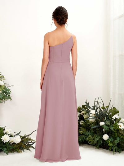 Carlyna Crystal A-Line Vintage Mauve Bridesmaid Dress Maxi Sleeveless One Shoulder Dress Back View #color_vintage-mauve