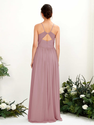 Carlyna Angela A-Line Vintage Mauve Bridesmaid Dress Maxi Sleeveless V-Neck Dress Back View #color_vintage-mauve