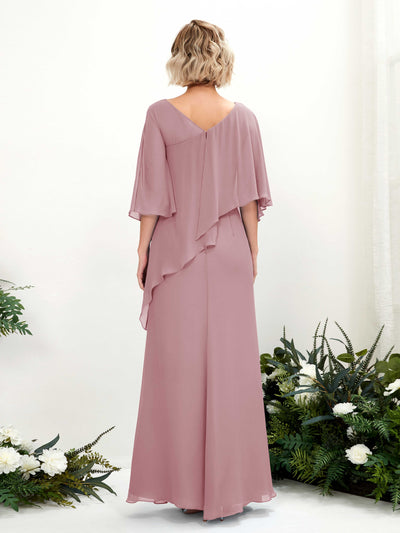 Carlyna Violaine A-Line Vintage Mauve Bridesmaid Dress Maxi Three Quarter Sleeve V-Neck Dress #color_vintage-mauve