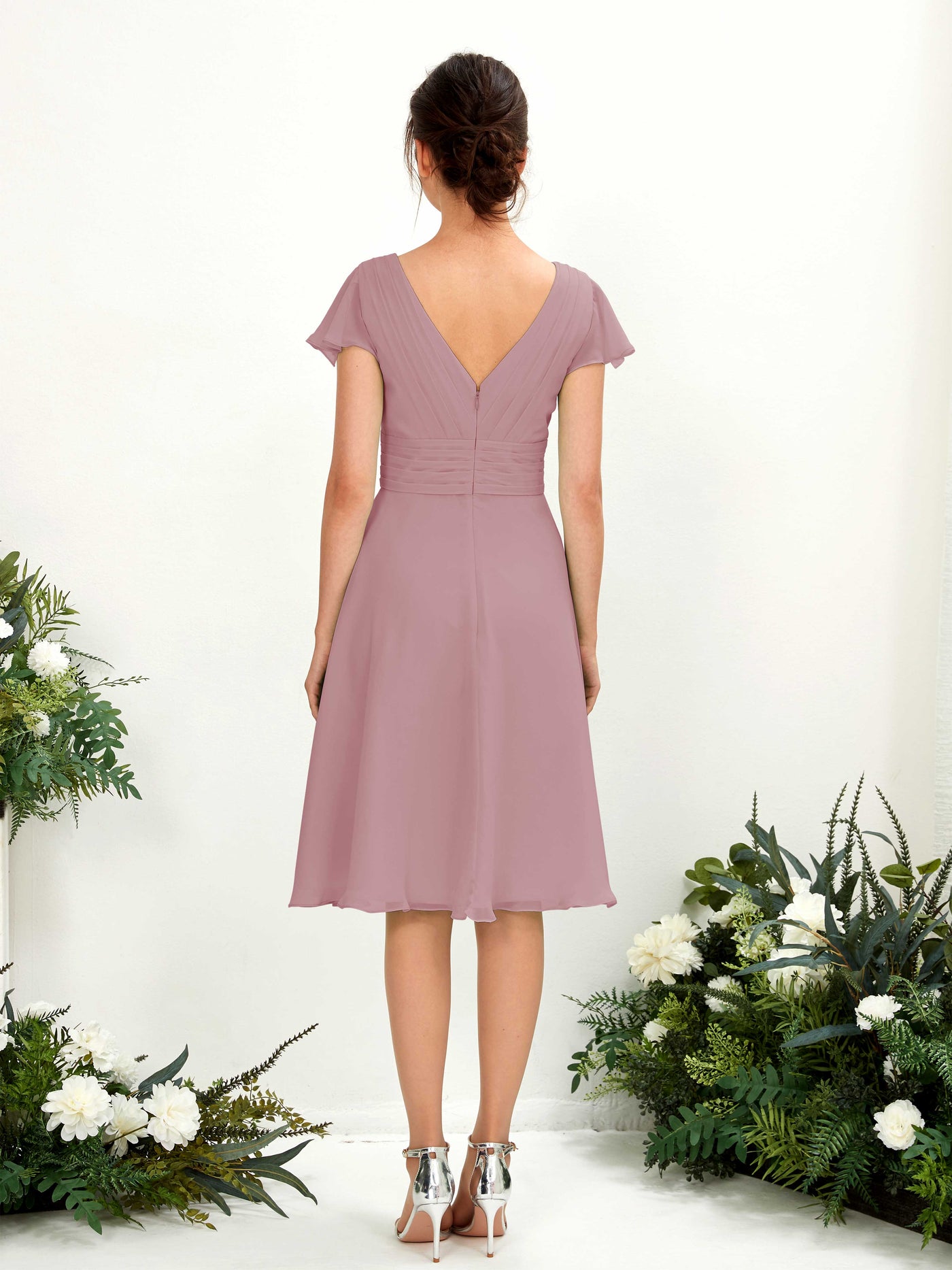 V-neck Short Sleeves Chiffon Bridesmaid Dress - Vintage Mauve (81220201)#color_vintage-mauve
