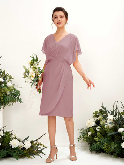Carlyna Vanessa Sheath Vintage Mauve Bridesmaid Dress Knee-Length Cap Sleeve V-Neck Dress #color_vintage-mauve