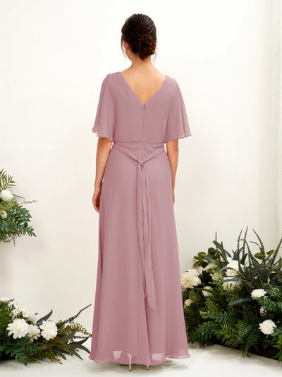Carlyna Merta A-Line Vintage Mauve Bridesmaid Dress Maxi Short Sleeve V-Neck Dress #color_vintage-mauve