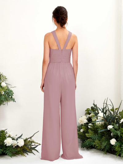 Carlyna Hilona Jumpsuit Vintage Mauve Bridesmaid Dress Maxi Sleeveless V-Neck Dress Back View #color_vintage-mauve