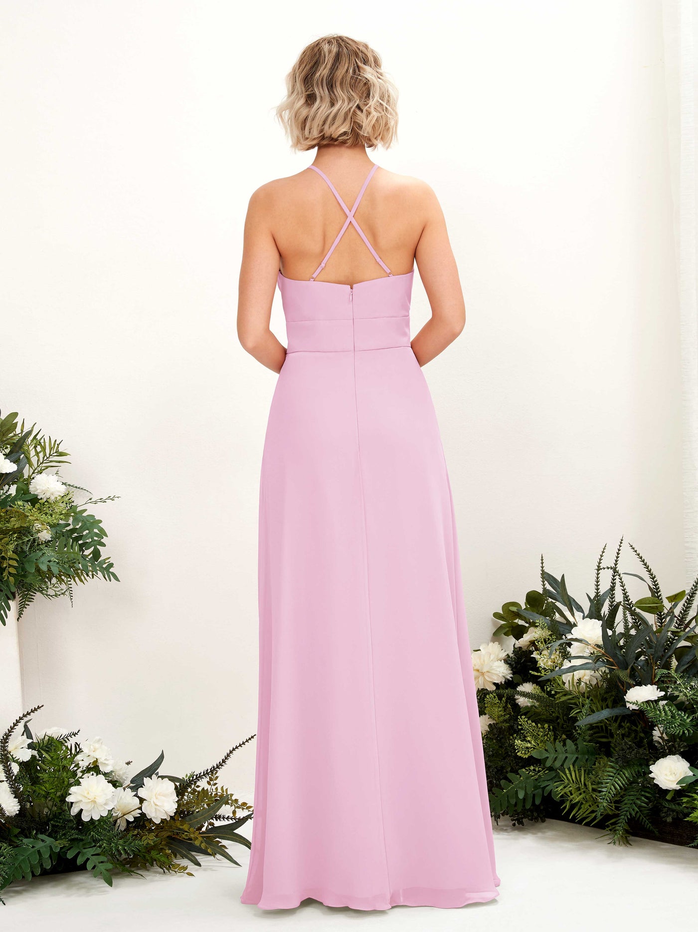 A-line Ball Gown Halter Spaghetti-straps Sleeveless Bridesmaid Dress - Candy Pink (81225239)#color_candy-pink
