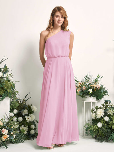Carlyna Cecily A-Line Candy Pink Bridesmaid Dress Maxi Sleeveless One Shoulder Dress Front View #color_candy-pink