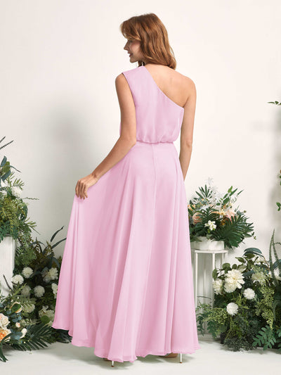 Carlyna Cecily A-Line Candy Pink Bridesmaid Dress Maxi Sleeveless One Shoulder Dress Back View #color_candy-pink