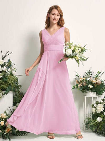 Carlyna Mollie A-Line Candy Pink Bridesmaid Dress Maxi Sleeveless V-Neck Dress #color_candy-pink
