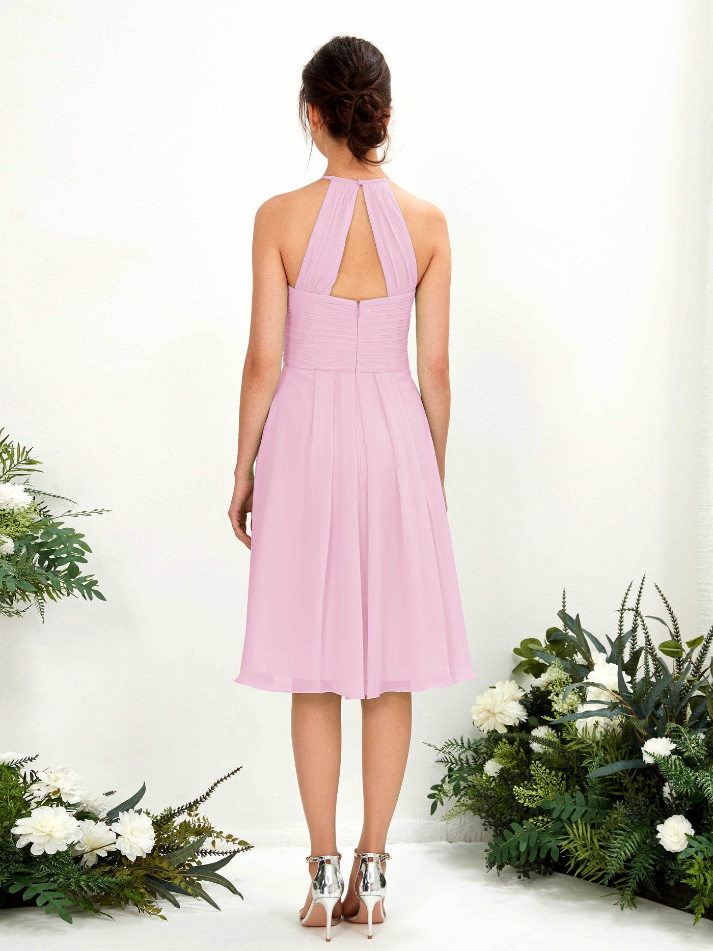 A-line Halter Sleeveless Chiffon Bridesmaid Dress - Candy Pink (81220439)#color_candy-pink