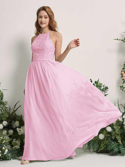 Carlyna Denise A-Line Candy Pink Embroidered Bridesmaid Dress Maxi Sleeveless Round Neck Dress Side View 2 #color_candy-pink