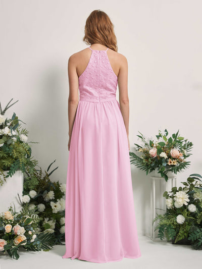 Carlyna Denise A-Line Candy Pink Embroidered Bridesmaid Dress Maxi Sleeveless Round Neck Dress Back View #color_candy-pink