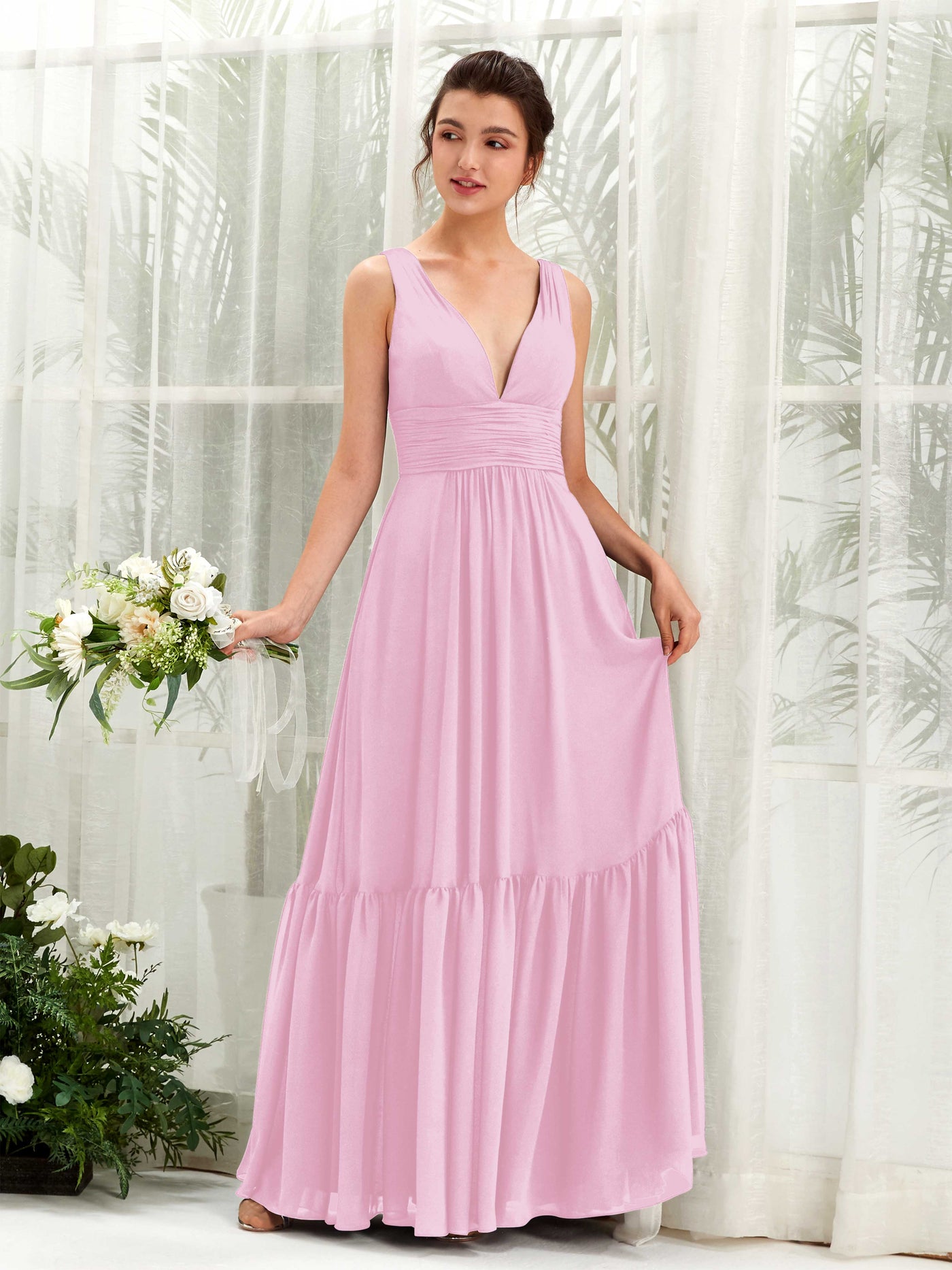 A-line Maternity Straps Sleeveless Chiffon Bridesmaid Dress - Candy Pink (80223739)#color_candy-pink
