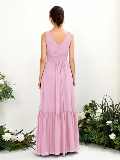 Carlyna Alissa A-Line Candy Pink Bridesmaid Dress Maxi Sleeveless V-Neck Dress Back View #color_candy-pink