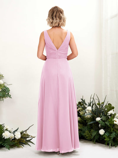 Carlyna Brianna A-Line Candy Pink Bridesmaid Dress Maxi Sleeveless Boat Neck Dress Back View #color_candy-pink
