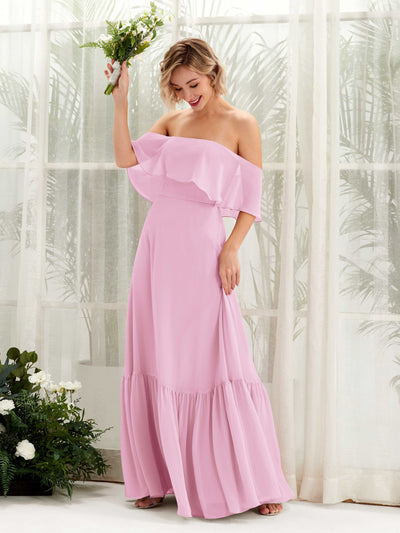 Carlyna Joie A-Line Candy Pink Bridesmaid Dress Maxi Sleeveless Off the Shoulder Dress #color_candy-pink