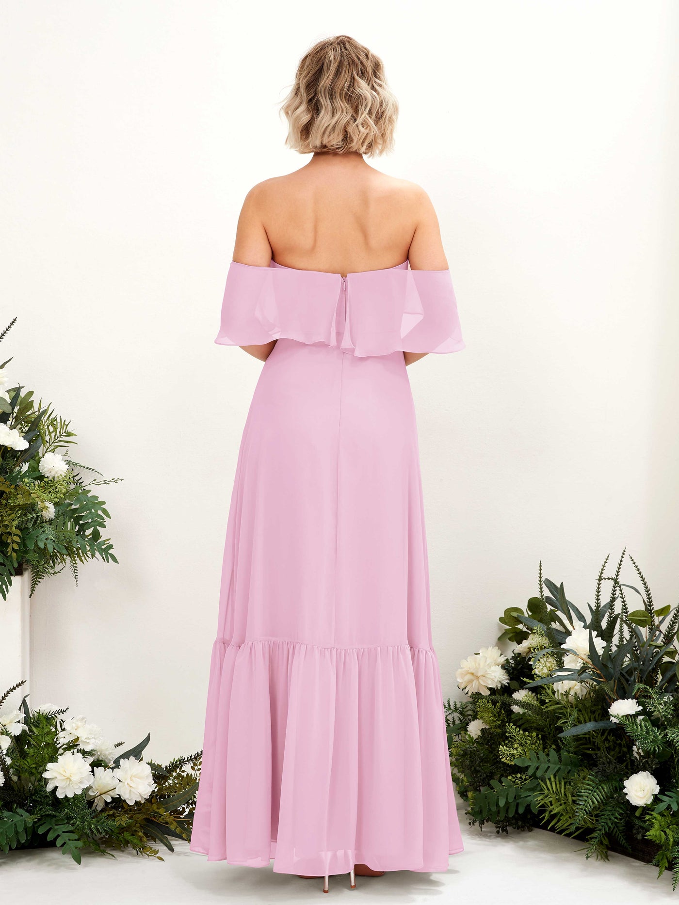 A-line Off Shoulder Chiffon Bridesmaid Dress - Candy Pink (81224539)#color_candy-pink