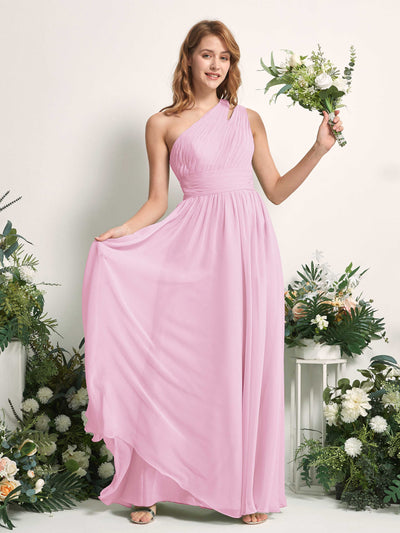 Carlyna Evelyn A-Line Candy Pink Bridesmaid Dress Maxi Sleeveless One Shoulder Dress Front View #color_candy-pink