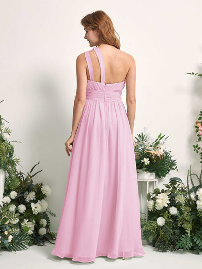 Carlyna Evelyn A-Line Candy Pink Bridesmaid Dress Maxi Sleeveless One Shoulder Dress Back View #color_candy-pink