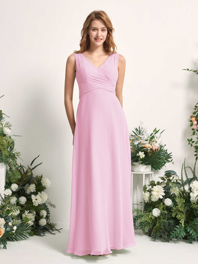Carlyna June A-Line Candy Pink Bridesmaid Dress Maxi Sleeveless V-Neck Dress #color_candy-pink