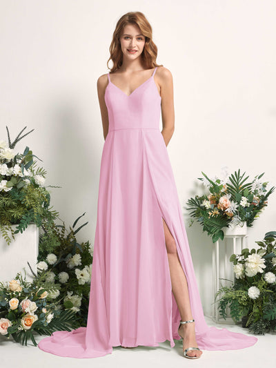 Carlyna Marcia A-Line Candy Pink Bridesmaid Dress Maxi Sleeveless V-Neck Dress #color_candy-pink