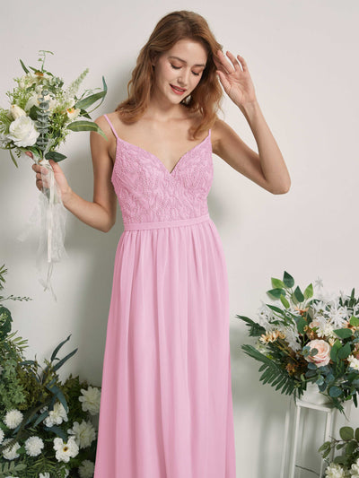 Carlyna Alexandra A-Line Candy Pink Beaded Bridesmaid Dress Maxi Sleeveless V-Neck Dress Side View 2 #color_candy-pink