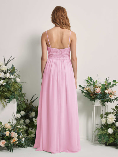 Carlyna Alexandra A-Line Candy Pink Beaded Bridesmaid Dress Maxi Sleeveless V-Neck Dress Back View #color_candy-pink