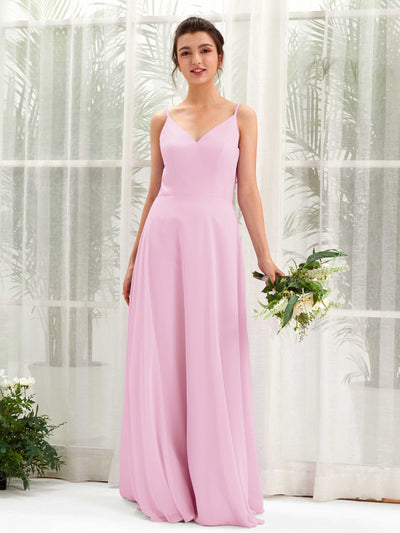Carlyna Elsa A-Line Candy Pink Bridesmaid Dress Maxi Sleeveless V-Neck Dress Front View #color_candy-pink