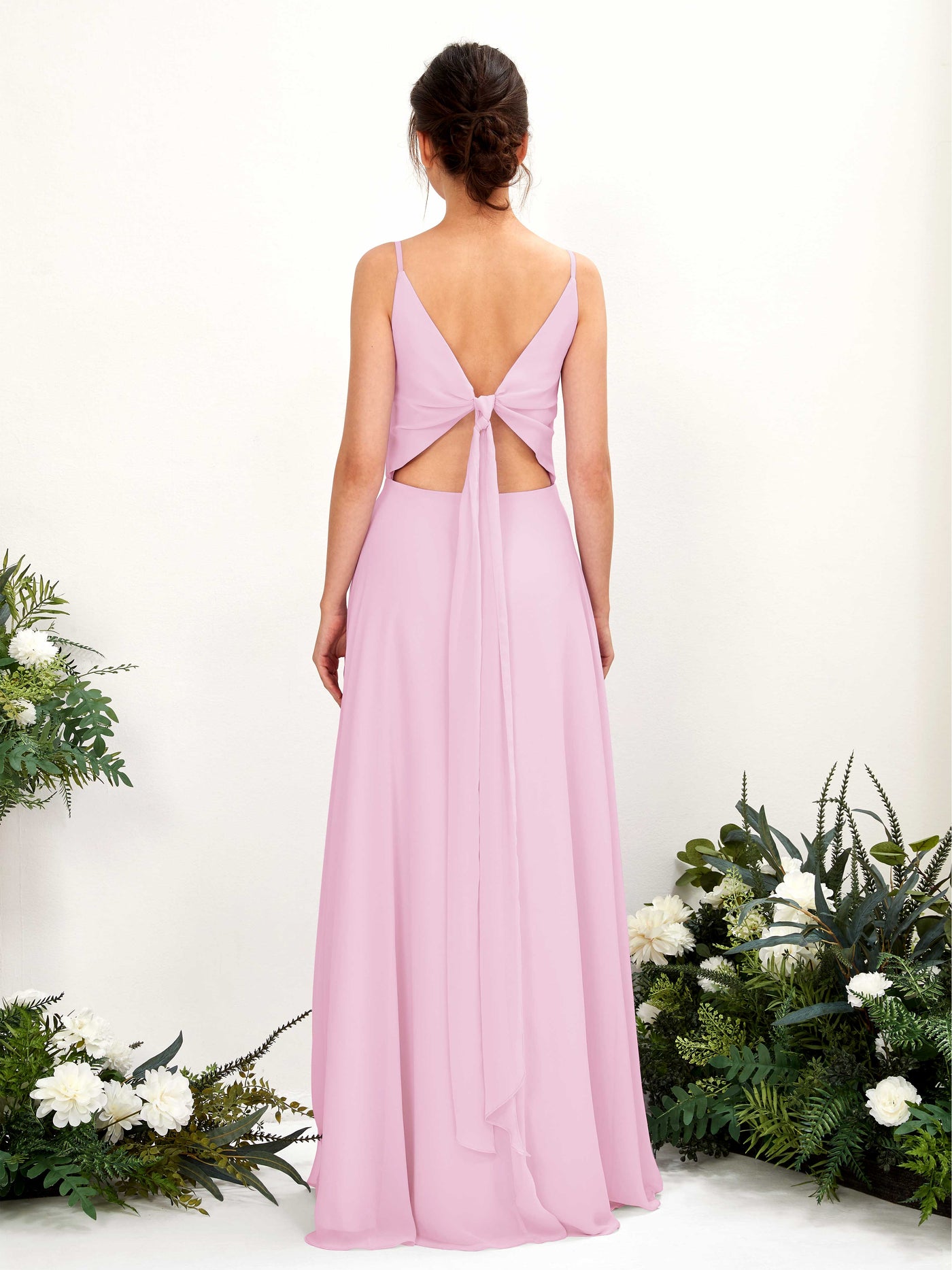 A-line Spaghetti-straps V-neck Sleeveless Chiffon Bridesmaid Dress - Candy Pink (81220639)#color_candy-pink