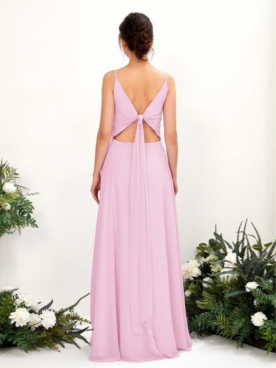 Carlyna Elsa A-Line Candy Pink Bridesmaid Dress Maxi Sleeveless V-Neck Dress Back View #color_candy-pink