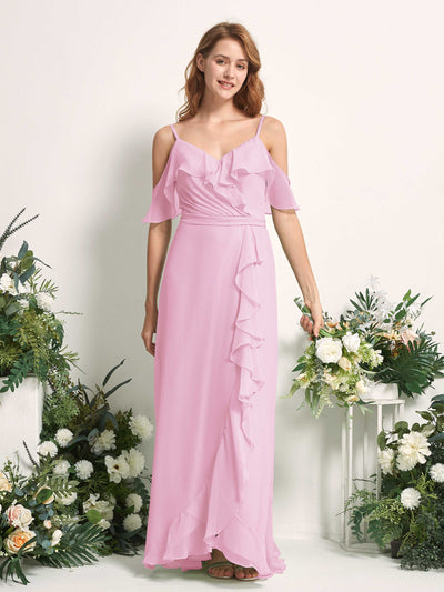 Carlyna Yvette A-Line Candy Pink Bridesmaid Dress Maxi Sleeveless V-Neck Dress #color_candy-pink