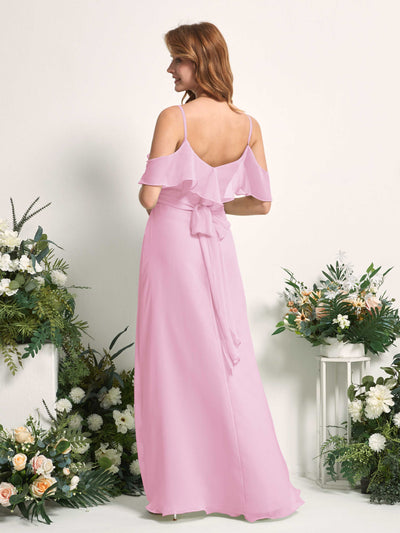 Carlyna Yvette A-Line Candy Pink Bridesmaid Dress Maxi Sleeveless V-Neck Dress #color_candy-pink
