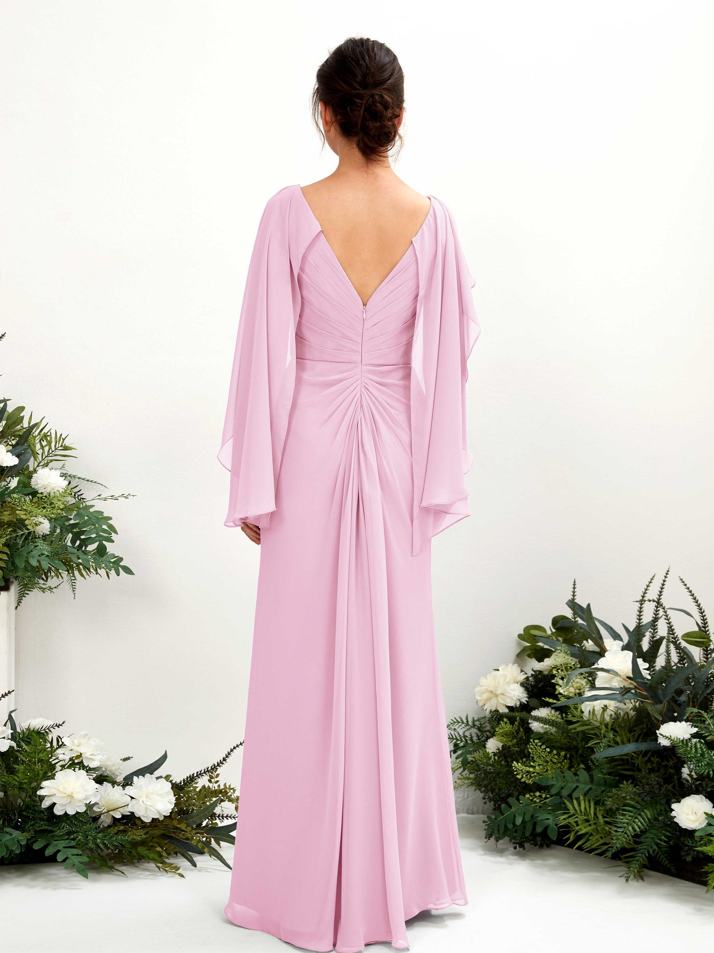 A-line V-neck Chiffon Bridesmaid Dress - Candy Pink (80220139)#color_candy-pink